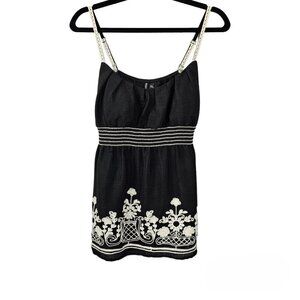 💎376 Heartsoul Embroidered Black & White Boho Tank Top